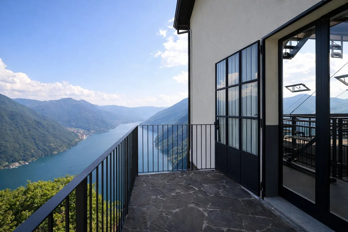 Cable car station terrace over Lake Como